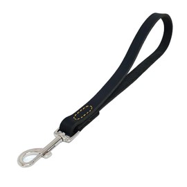 Leadfar Leather Short Dog Leash 12'' Heavy Duty Traffic Dog Leash Lead Short Dog Training Leash for Medium Large Dogs Training and Walking Black