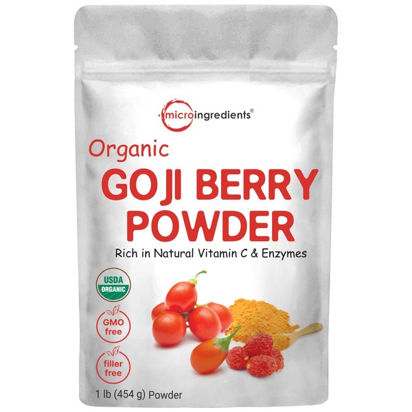 Organic Goji Powder, Freeze Dried Goji Berry Powder, 1 Pound (16 Ounce), Sulfate Free, Pure Goji Supplement, Natural Booster for Energy, Eye Health, and Super Immune Vitamin C for Antioxidant, Non-GMO