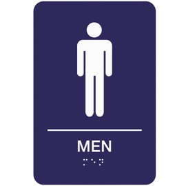 Men's Accessible Bathroom Sign – Premium Acrylic, Raised Icons & Text, Grade II Braille, Easy Install with Double-Sided Tape, Certified Accessibility Signage - 6” x 9” Blue
