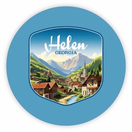 Helen Georgia Town in Mountains Design Souvenir Round Decorative Flat Magnet 4-Inch