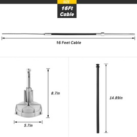 QYMOPAY Boats Steering System, 16ft Cable Outboard Steering Kit 3/4" Standard Tapered Shaft, Boat Steering System for Yachts, Fishing Boats and Other Watercraft