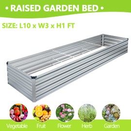 MGNO 2pcs 10x3x1FT Galvanized Raised Garden Bed-Outdoor Planter Box for Vegetables-Metal Garden Bed,Rectangle Planting Box for Herb,Flower