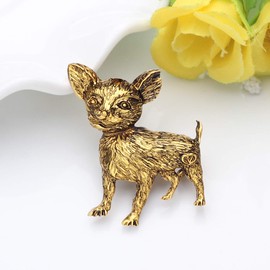 NEWEI Enamel Cute Dog Brooch Pins Charms Gifts for Women And Dog Lovers (Antique Gold Chihuahua)
