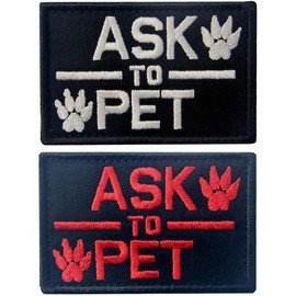 TailWag Planet Service Dog Ask to Pet Patch Embroidered Vest / Harnesses Badge Fastener Hook & Loop Emblem, 2 Pcs
