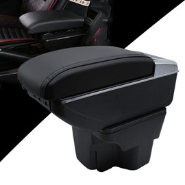 Tocsho Armrest Box for Kia Rio 2012-2016 Double Layer Front Center Console Black Leather with Charging 7 USB Ports