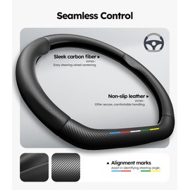 Wigoo Car Steering Wheel Cover Compatible with Toyota [Ergonomic Design, Ultra Breathable] Black Leather Wheel Cover for Better Control, Car Accessory for Women and Men, 14.5''-15''