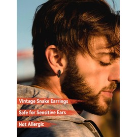 Men's Snake Earring, Gothic Black Hoop Earrings Python Snake Biker Earrings Stainless Steel Piercing Earring for Father Husband