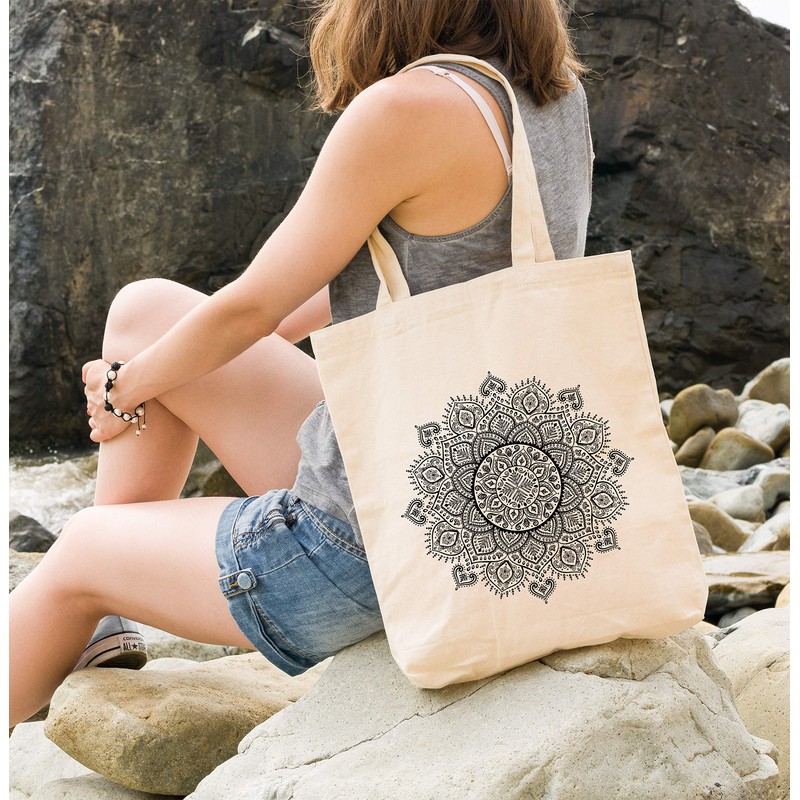 Autiga® Jute Bag Mandala Ethnic Boho Cotton Bag Tote Bag