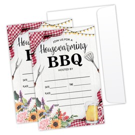 LONLONBANG Housewarming Invitations BBQ Picnic Housewarming Party Back Yard Cookout Invite Cards Summer Housewarming Party 20 Party Invitations with Envelopes -L796