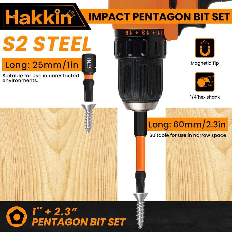 Hakkin 21Pcs Pentagon Screwdriver Bits Set S2 Steel Security Tamper