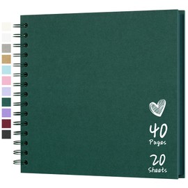 Hiwhy Scrapbook 8x8 Inch DIY Scrapbook Album Hardcover Kraft Paper Scrap Book Photo Albums 20 Sheets Memory Book for Family, Wedding, Green