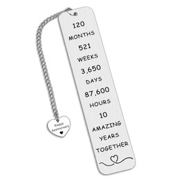 10th Anniversary Wedding Gifts for Couple, Ten Year Anniversary Metal Bookmark for Wife, Aniversario Gift for Husband Book Lovers, Boo Basket Bookish Items, Book Marks for Reading Women, Birthday Xmas