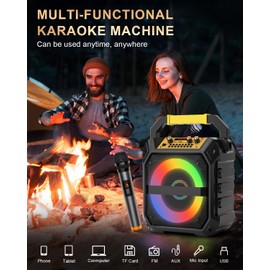 MANGOSTAN Karaoke Machine, Portable Bluetooth Karaoke Machine for Adults & Kids with 2 Wireless Microphones, Karaoke Speaker with PA System, LED Lights, REC, FM Radio, AUX, USB, TF Card for Home Party