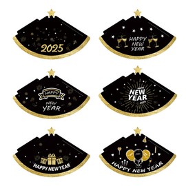 Topfunyy Happy New Year Party Hats, 6 Pack Black Gold New Year Paper Cone Hat for 2025 New Year Eve Christmas Celebration Party Favor Photo Props Supplies