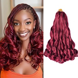 Burgundy French Curl Braiding Hair for Black Women 14 Inch Curly Braiding Hair Pre Stretched for Box Braids 50g/Pack Soft and Bouncy 8 Packs Loose Wave Hair Extensions(14 Inch, 8Pack, Burgundy)