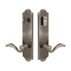 Royal Zinc Die-Cast Lever Set and Back Plates with Deadbolt for Entry Doors in Antique Nickel, 2-3/4” Backset, Right Hand