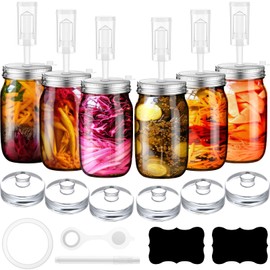 Honeydak 6 Pack Fermentation Kit, 34 oz Fermentation Jars with Fermenting Weights and Airlocks, Stainless Steel Lids, Pickle Jar for Sauerkraut, Vegetables and Other Fermented Foods