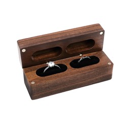 UgyDuky Wedding Ring Box with 2 Slots Walnut Wood Ring Box Engagement Ring Holder Box Rustic Vintage Ring Bearer Box for Engagement Proposal Wedding Ceremony (Brown)