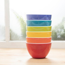 bzyoo Set of 6 Large Bowls, 5.5-Inch 30.4 OZ ColorPop Melamine Bowls, Unbreakable Pasta, Soup, Cereal, Salad Bowls, for Quick and Easy Meals, Side Dishes and Parties - Pastel