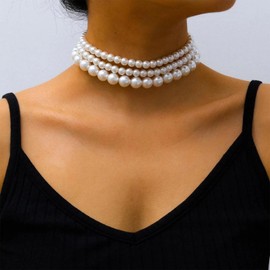 Necklaces for Women Pearl Choker Necklace Multi Strands Choker Gold Necklaces Prom Pearl Choker Necklace Beachy Necklace Elegant Pearl Jewelry Bride for Wedding Birthday Gift