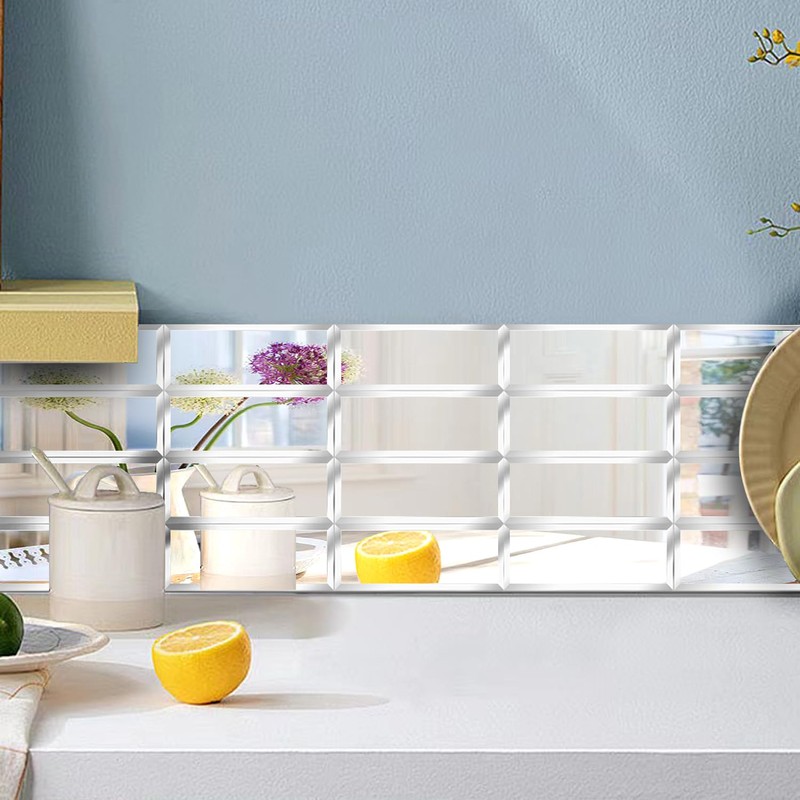 XIHACTY Peel and Stick Beveled Glass Tile. 6x2 Inch Mirror