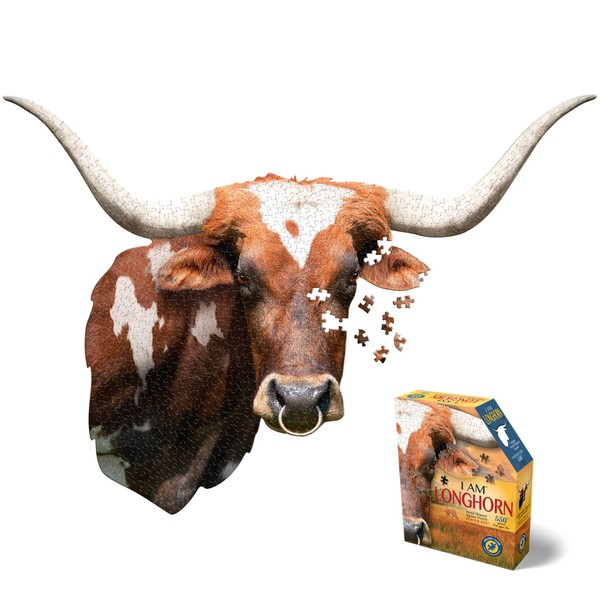 Madd Capp Puzzles - I AM Longhorn - 550 Pieces - Animal Shaped Jigsaw Puzzle