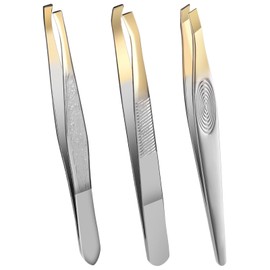 Amabro 3-Piece Tweezers, Stainless Steel Eyebrow Tweezers Set, Eyelash Extension Tweezers, Hair Removal Tweezers, Professional Facial Hair Remover for Women and Men