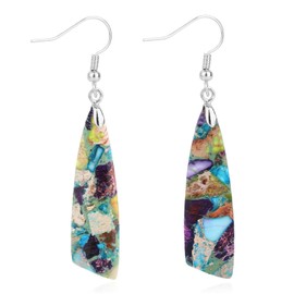 Jasper Stone Earrings for Women, Trendy Fishhook Knife Shape Dangle Drop Earrings Boho Chic Natural Stone Jewelry for Women Fashion Jewelry Bohemian Fish hook Accessories Gift (Purple Silver)