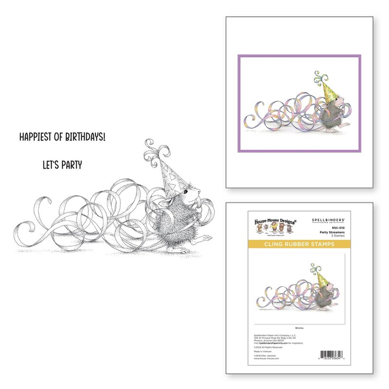 Spellbinders Party Streamers Rubber Stamp Set, Grey