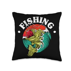 Angler, Fischer, Angel Fish Fish Outifts And Gifts Angel, Angler Fisherman Outfit Bass Fishing Throw Pillow, 16x16, Multicolor