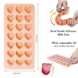 2 Pack Heart-Shaped Ice Cube Trays - 42 Holes Silicone Heart Ice Cube Tray with Lid, BPA Free and Dishwasher Safe, Mini Heart Shape Ice Cube Mold, Easy to Remove (Pink + Green)