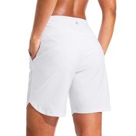 G Gradual Women's 7" Quick Dry Swim Board Shorts Swimming Bottoms High Waisted Beach Shorts for Women with Liner Pockets(White,3XL)