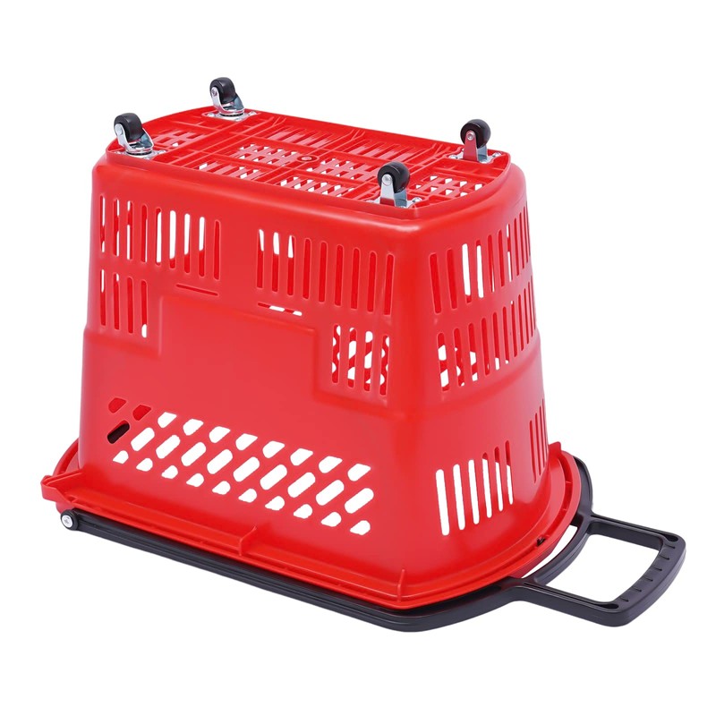 6PCS Plastic Shopping Basket with Handles&Wheels, 35L Rolling Shopping Cart