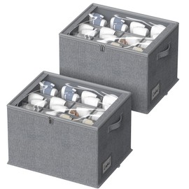 2 Pack Shoe Organizer for Closet - Shoe Storage Bins with Clear Cover, Fabric Shoe Storage Containers with Reinforced Handles, Fits up to 24 Pairs (Grey, 16.5 * 12.6 * 12.2in)