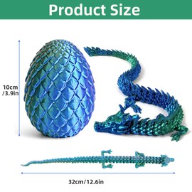 3D Printed Dragon in Egg – Articulated Crystal Dragon Egg Fidget Toy Easter for Home and Office Executive Desks Décor (Green)