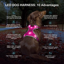Domagiker Led Dog Harness Adjustable(Pink, S)