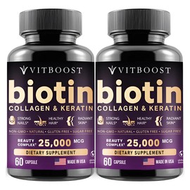 Biotina Vitboost 25000 Mcg Cabello Uñas Colágeno Queratina 120 Cápsulas