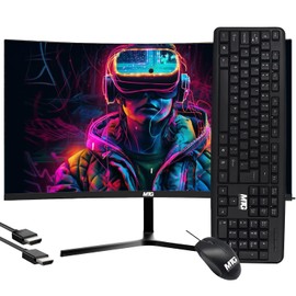 MTG 24 inch 1080p LED Desktop Laptop Monitor - Full HD, 75Hz, 3ms, VESA Mountable, HDMI, VGA, Bezel Less and Sleek Thin Design with Built-in Speakers (MTG Monitor + Wired Keyboard and Mouse)