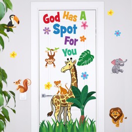 Honoson 43 Pcs Sunday School Classroom Door Decor Bulletin Board Set God Has a Spot for You Door Decor Jungle Safari Cutout for Classroom Back to School Educational Learning Activities