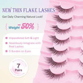 EVENTILL Lashes Fox Eye Lashes 16MM False Eyelashes Wispy Eyelash with 0.03MM Thin Flake Flat Band False Lashes Cateye Fluffy Eyelashes Natural Look 7 Pair Strip Lash Pack