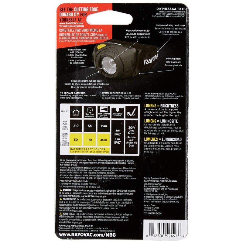 SPECTRUM/RAYOVAC DIYHPHL-BC 3AAA LED Headlight
