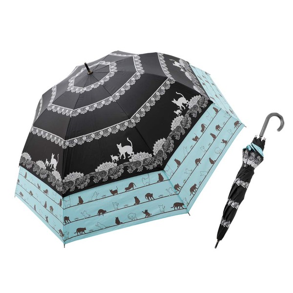 World's First! Wide-spread Windproof Transformation Umbrella with Cat Pattern [99.99% UV Protection] Fully Blackout Umbrella for Rain or Sun, Black