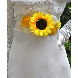 Sunflower Belt for Maternity Dress Sunflower Sash for Women Sunflower Sash for Baby Shower Sunflower Sash for Bridal Shower (Yellow)