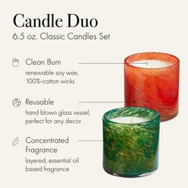 LAFCO New York 2024 Holiday Classic Candle Duo - 6.5 oz Each - Includes Absinthe Plum & Woodland Spruce - 100-Hour Burn Time - Reusable, Hand Blown Glass Vessels - Made in The USA