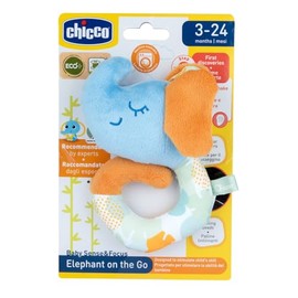 Chicco Soft Elephant Rattle Made of Soft Recycled Fabric with Rattle Inside, Easy to Grip to Attach to Pushchair or Car Seat, 3-24 Months