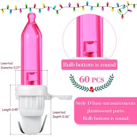 60 Pcs Christmas LED Replacement Bulb Mini Wide Angle LED Xmas Bulb LED Tree Light Bulb Outdoor String Light Replacement Bulb for Christmas Garden Tree Party Decor (White Base with Pink Bulb)