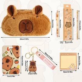 Capybara Stationery Set - Kawaii Capybara Pencil Case, Keychain, HB Pencils, Black Ink Pens, Sticky Notes, Stickers, Card Holder Cute Stationery Set for Student Kids School Office Home