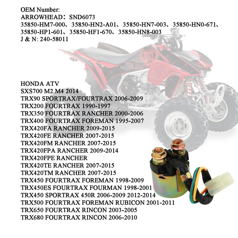 Starter Solenoid Relay, 12V, Compatible with TRX300/TRX350/TRX90/1988-2000, Quad Bikes Starter