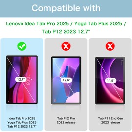 Fintie 2 Pack Screen Protector for 12.7" Yoga Tab Plus 2025/Lenovo Idea Tab Pro 2025/Tab P12 2023, 9H Tempered Glass Screen Protector, HD Clear/Anti Scratch/Bubble Free