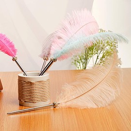 Simple polymer 2 Pcs Feather Pen Black Ink Ballpoint Pen Vintage Feather Quill Wedding Signing Pen for Wedding Bridal or Student School Writing Wedding Signature Pen (Pink)